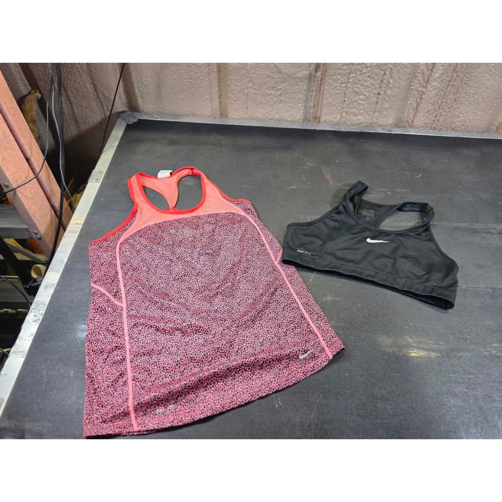 Nike Dri-FIT Tank Top and Nike Pro Sports Bra Bundle Pink Black Small